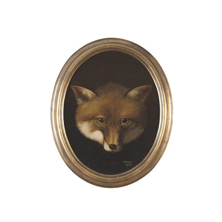 Foxhead Hand-Painted Oil Artwork in Gold Oval Frame – 14.5" x 13.5"