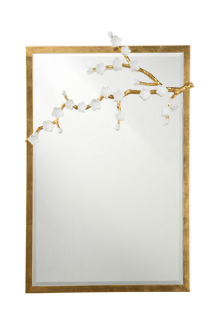 Cherry Blossom Mirror – 38.5 Inch Antique Gold Framed Mirror with White Floral Accents