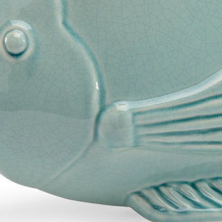 Celadon Fish – Whimsical Celadon Crackle Glaze Fish Sculpture, Nature-Inspired Accent for Waterfront Homes