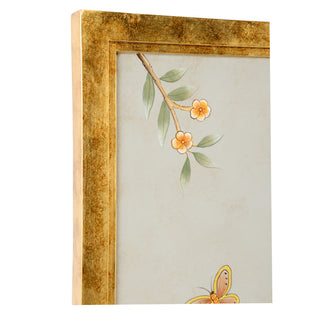 Hand-Painted Chinese Panels – Gray Chinoiserie Scene with Gold Frame, 48" Wooden Wall Décor