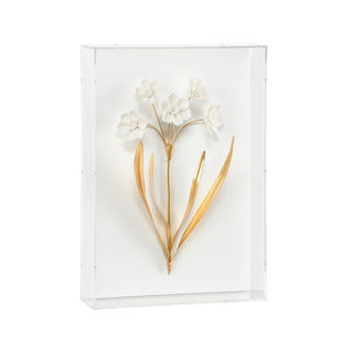 Porcelain Flowers Wall Décor - Antique Gold Leaf & Matte White Porcelain