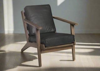 Maitland Smith Ezra Occasional Chair - Gage Charcoal Leather Upholstery