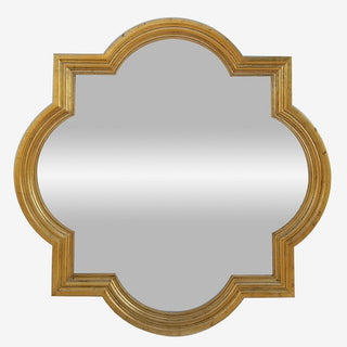 Enclaved Mirror - Antique Gold Hand Carved Hardwood Frame - Unique Shape