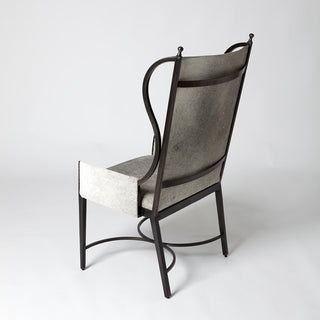 IRON WING CHAIR W/GREY HAIR-ON-HIDE