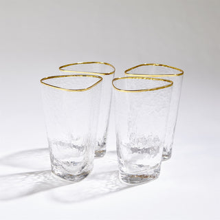 S/4 HAMMERED HIGH BALL GLASSES-CLEAR W/GOLD RIM