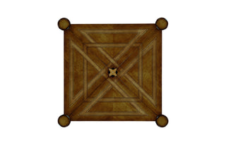 Walnut Leather Games Table with Geometric Inlays