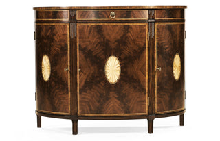 Crotch Mahogany Demilune with Marquetry
