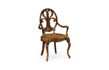 Load image into Gallery viewer, Sheraton Style Oval Back Arm Chair with Medium Antique Chestnut Leather Seat