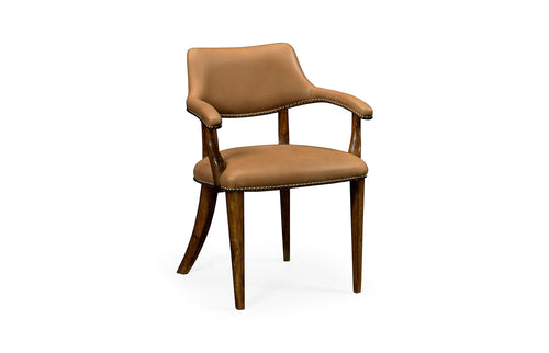Walnut Library Arm Chair, Upholstered in Light Brown Leather