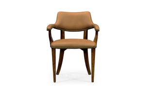 Walnut Library Arm Chair, Upholstered in Light Brown Leather