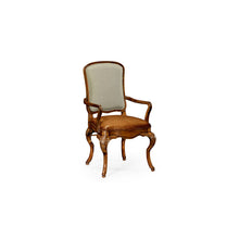Load image into Gallery viewer, Walnut armchair with DV medium antique chestnut leather seat and fabric back