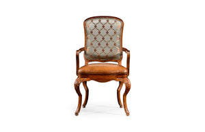 Walnut armchair with DV medium antique chestnut leather seat and fabric back