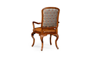 Walnut armchair with DV medium antique chestnut leather seat and fabric back