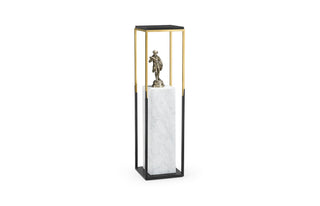 Contemporary Square Ebonised Oak & Brass Pedestal with White Calcutta Marble Centre