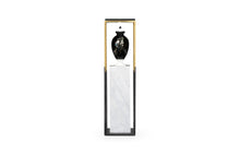 Load image into Gallery viewer, Contemporary Square Ebonised Oak &amp; Brass Pedestal with White Calcutta Marble Centre