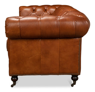 Tufted English Club Sofa, Brown Leather