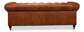 Tufted English Club Sofa, Brown Leather
