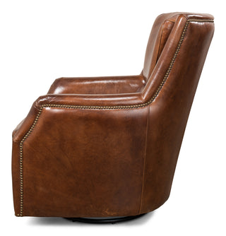 Baker Leather Swivel Chair,Vintage Cigar [53468]