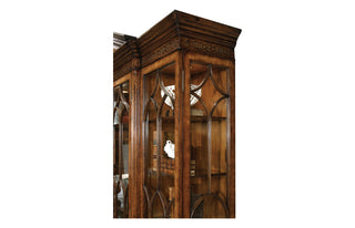 Triple Breakfront Walnut Display Cabinet with Pediment