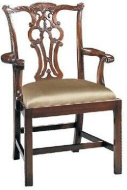 Maitland-Smith CARVED MAHOGANY CHIPPENDALE STRAIGHT LEG ARM CHAIR