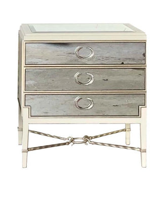 Maitland Smith Bolero Nightstand - Himalaya Beech Wood with Deco Silver Trim