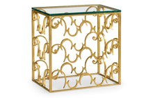 Load image into Gallery viewer, Rectangular Arabesque Gilded Iron End Table with 20mm Clear Glass Top 500149-G-GCL