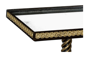 Square Charcoal & Gilded End Table with Antique Mirror Top