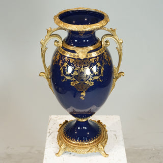 フレンチカットガラス花瓶 ブルー