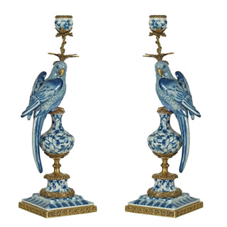 PORCELAIN PARROT CANDLE STAND