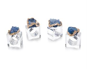 Set of Four Blue and Gold Geode Napkin Rings