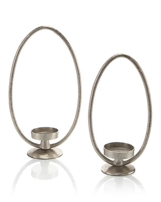 Set of Two Suede Elliptical Pillar Candleholders JRA-10702S2