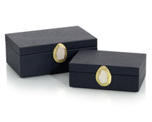 Load image into Gallery viewer, Set of Two Midnight Blue Leather Boxes