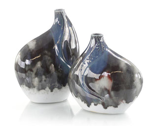 Set of Two Marbled Reactive Glaze Porcelain Vases