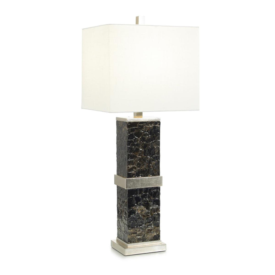 Dark Brown Mica and Antique Silver Table Lamp