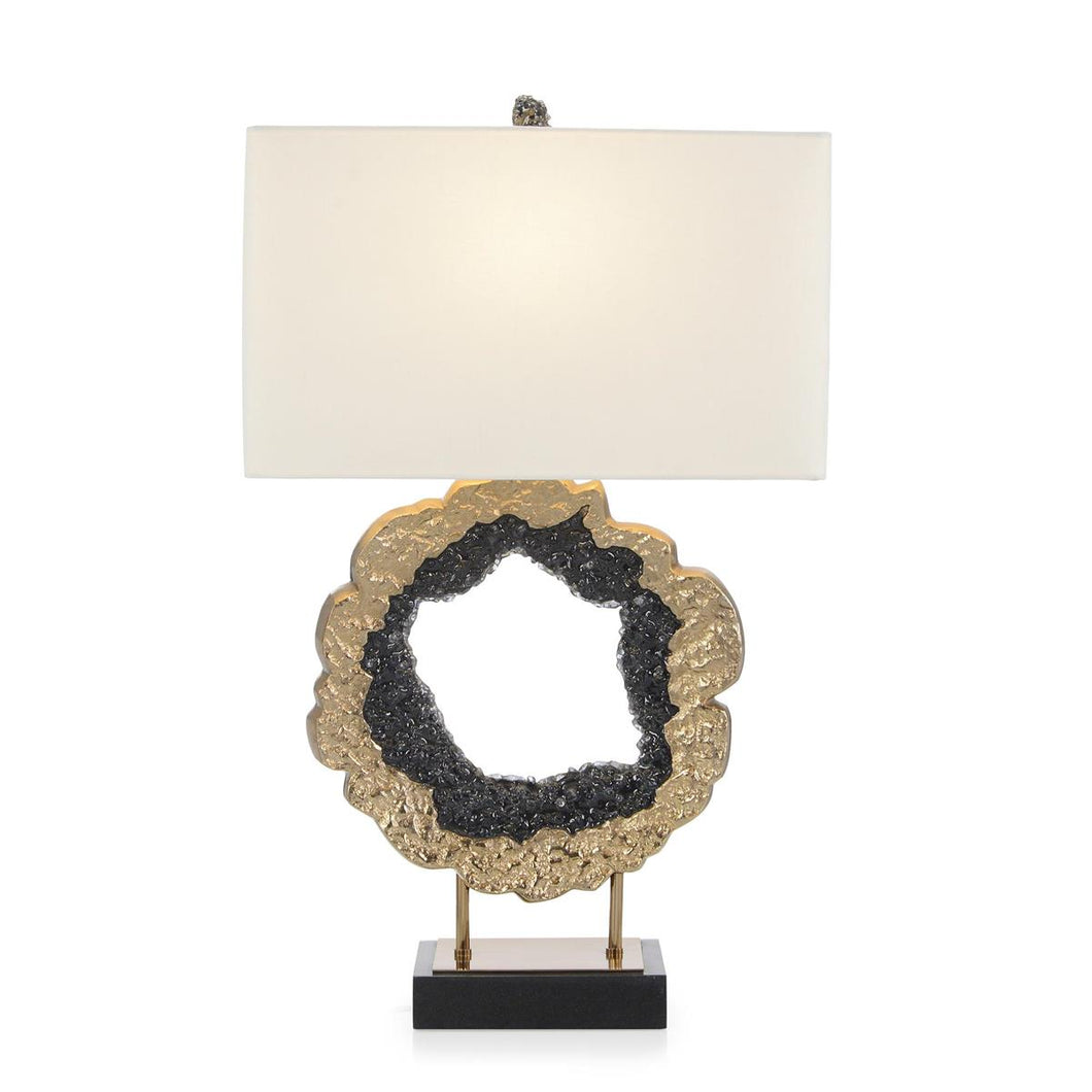 Hammered Brass and Black Geode Table Lamp