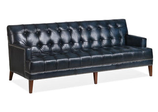 Maitland Smith Edgefield Sofa – Briston Indigo Leather Upholstery with Tack Accents, 83" x 34" x 33"