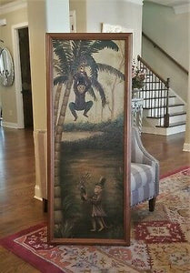 VINTAGE MAITLAND SMITH PAPIER MACHE SOLID WOOD FRAME MONKEY WALL PANEL 5ft TALL