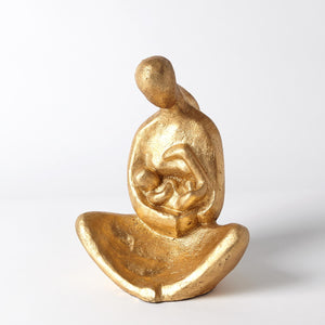 SEATED MOTHER WITH INFANT SCULPTURE-BRONZE