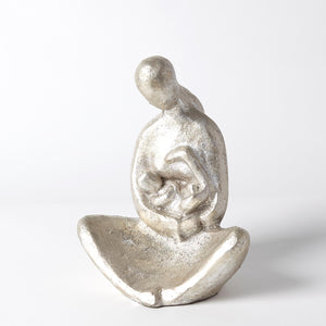 SEATED MOTHER WITH INFANT SCULPTURE-BRONZE