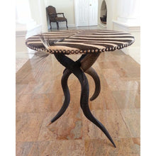 Load image into Gallery viewer, TRIPOD Table - Zebra Table Top with Natural Kudu Base