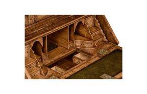 Queen Anne Walnut Bureau with Chinoiserie Interior & Panelled Doors