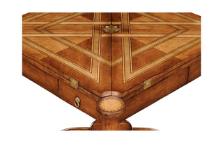 Walnut Leather Games Table with Geometric Inlays