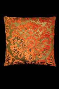 Barbarigo Orange printed velvet square cushion