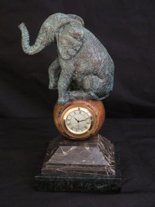 Maitland Smith VERDIGRIS BRASS ELEPHANT TABLE TOP CLOCK-8139-13