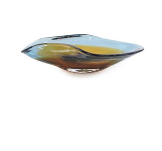 Handblown Dark Blue and Amber Curved Bowl JRA-13139