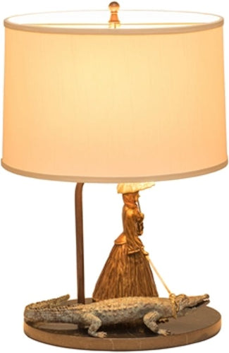 Lady with Alligator Table Lamp in Brass